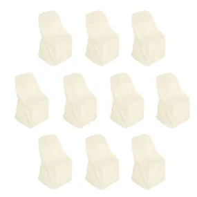 10 Pack Beige Polyester Folding Chair Covers, Reusable Stain Resistant Slip On Chair Covers