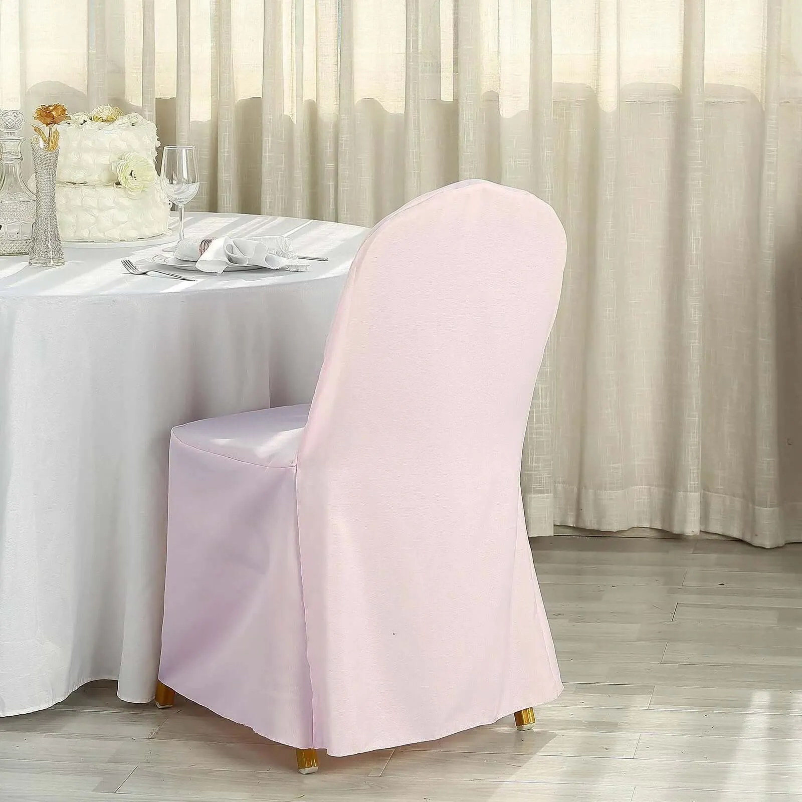 10 Pack Blush Polyester Banquet Chair Covers, Reusable Stain Resistant Slip On Chair Covers