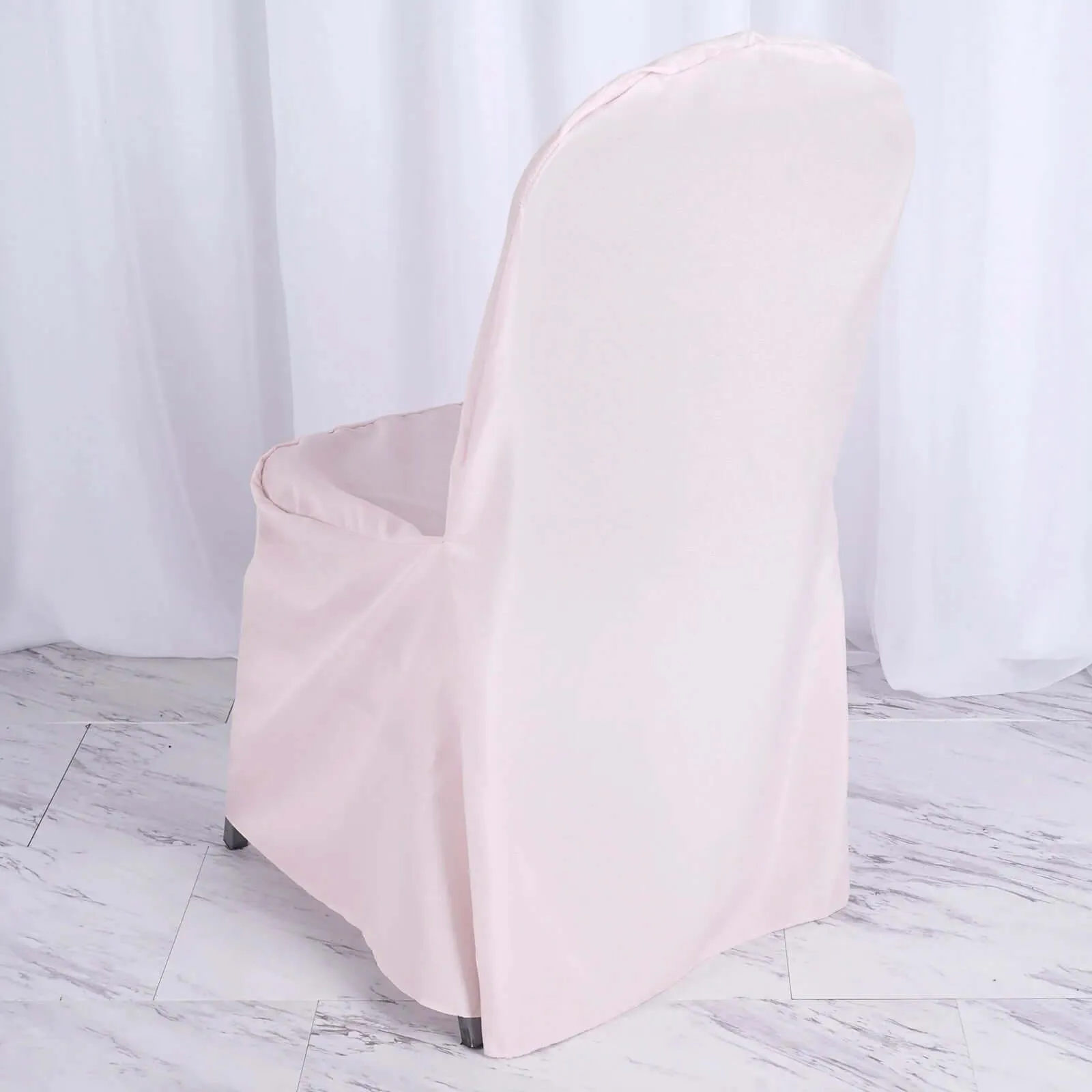 10 Pack Blush Polyester Banquet Chair Covers, Reusable Stain Resistant Slip On Chair Covers