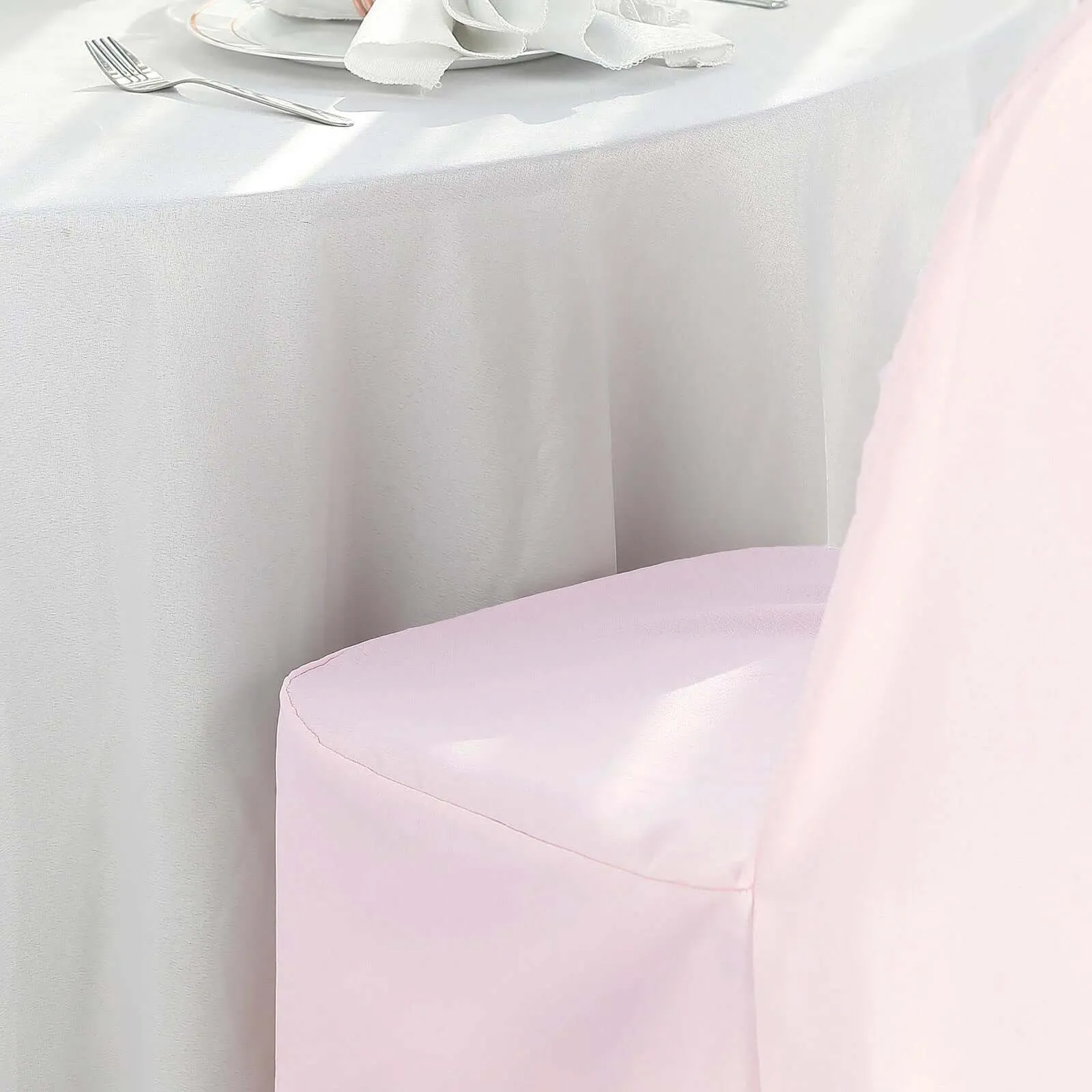 10 Pack Blush Polyester Banquet Chair Covers, Reusable Stain Resistant Slip On Chair Covers