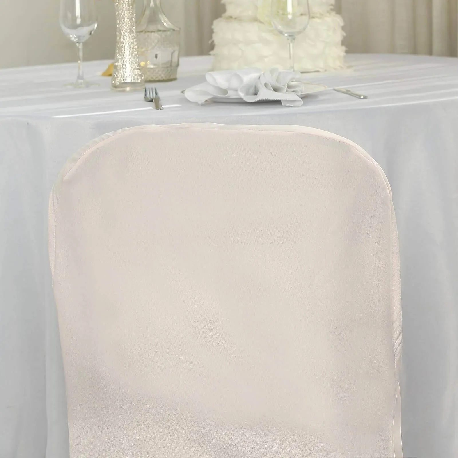 10 Pack Blush Polyester Folding Chair Covers, Reusable Stain Resistant Slip On Chair Covers