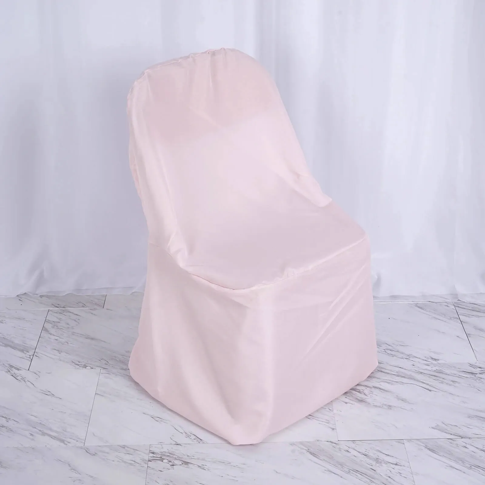 10 Pack Blush Polyester Folding Chair Covers, Reusable Stain Resistant Slip On Chair Covers