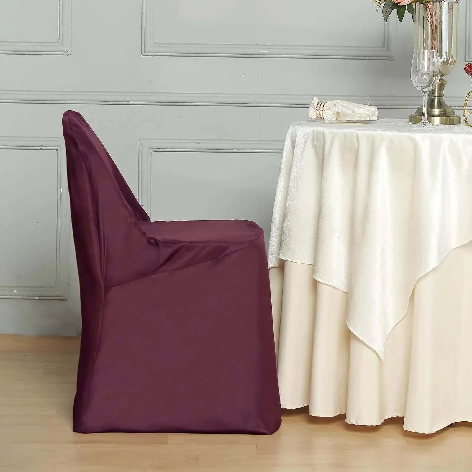 10 Pack Burgundy Polyester Folding Chair Covers, Reusable Stain Resistant Slip On Chair Covers
