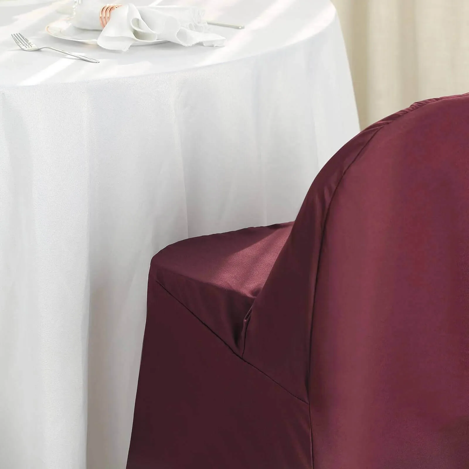 10 Pack Burgundy Polyester Folding Chair Covers, Reusable Stain Resistant Slip On Chair Covers