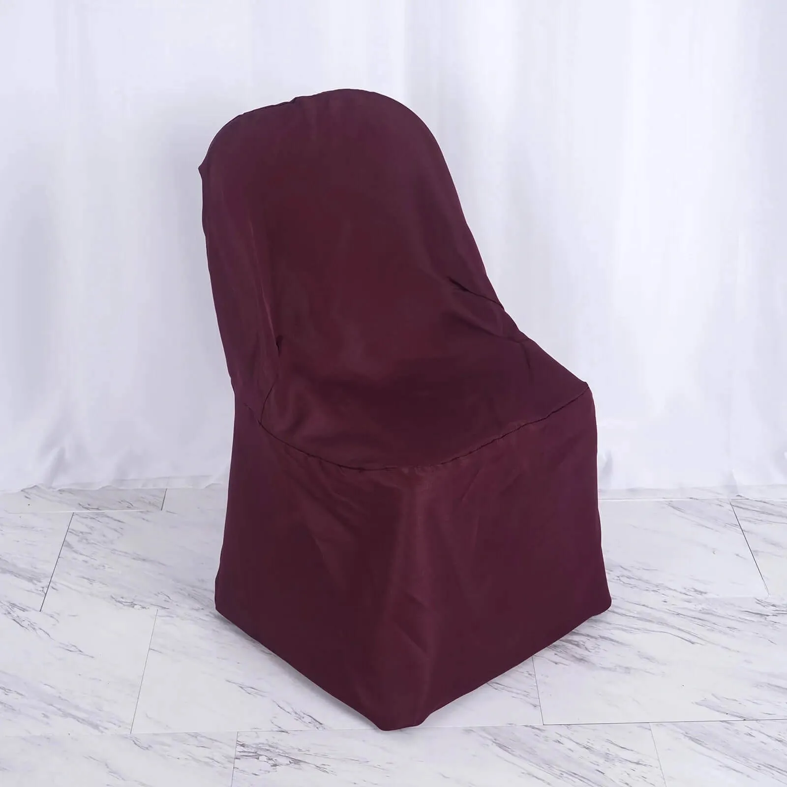 10 Pack Burgundy Polyester Folding Chair Covers, Reusable Stain Resistant Slip On Chair Covers