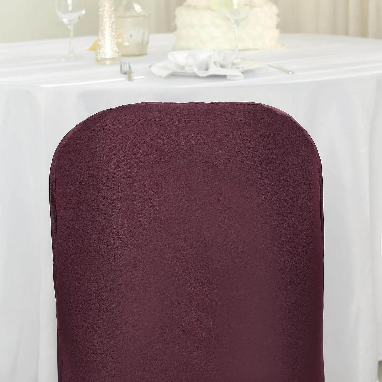 10 Pack Burgundy Polyester Folding Chair Covers, Reusable Stain Resistant Slip On Chair Covers