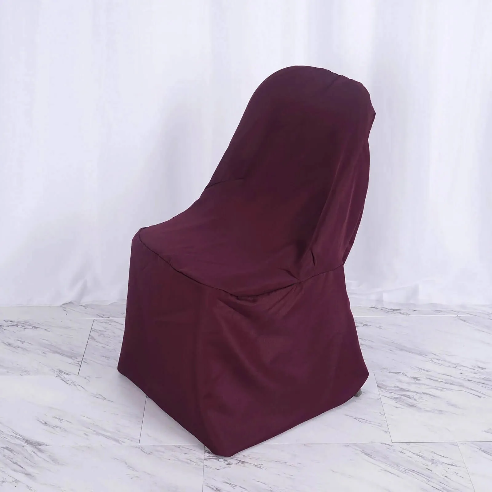 10 Pack Burgundy Polyester Folding Chair Covers, Reusable Stain Resistant Slip On Chair Covers