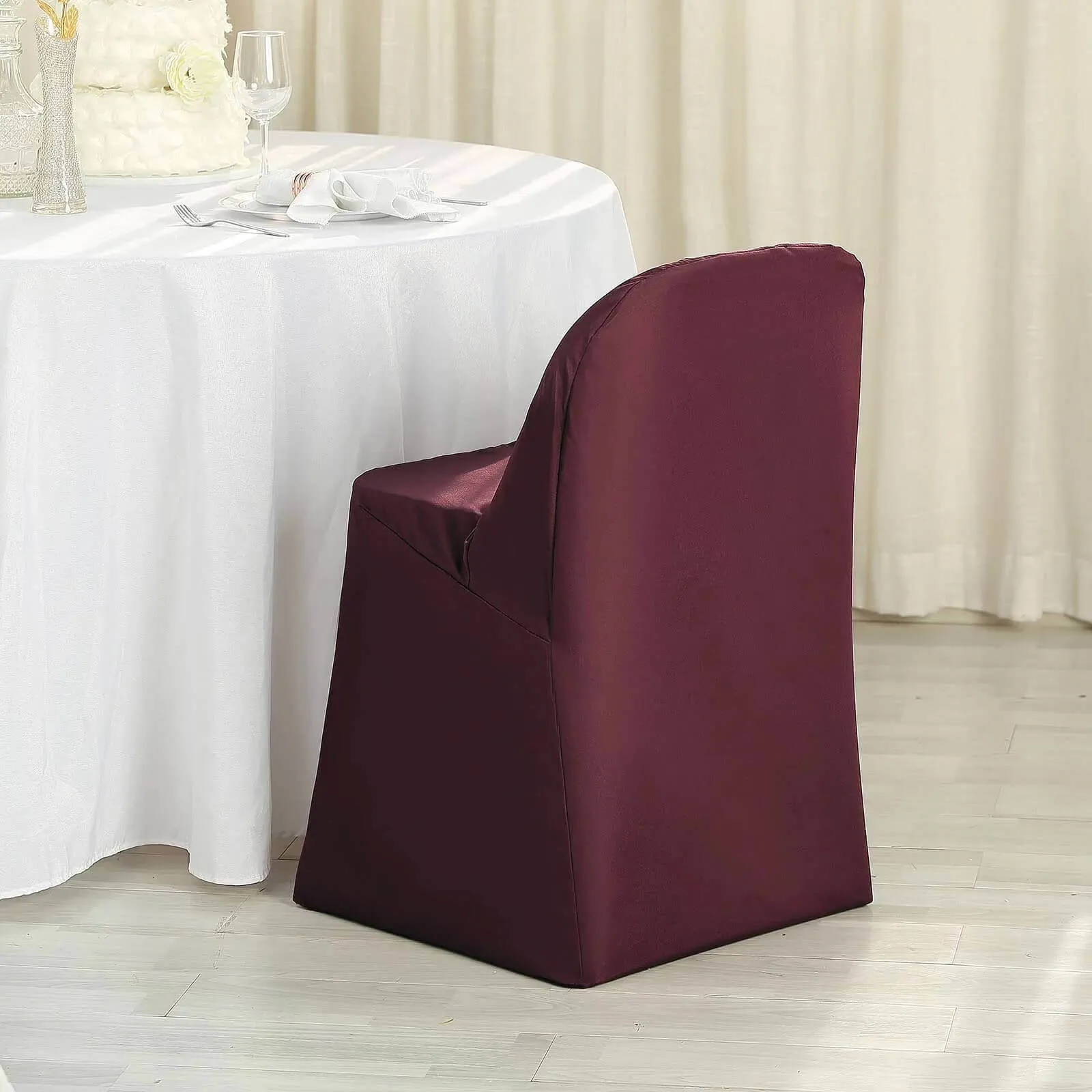 10 Pack Burgundy Polyester Folding Chair Covers, Reusable Stain Resistant Slip On Chair Covers
