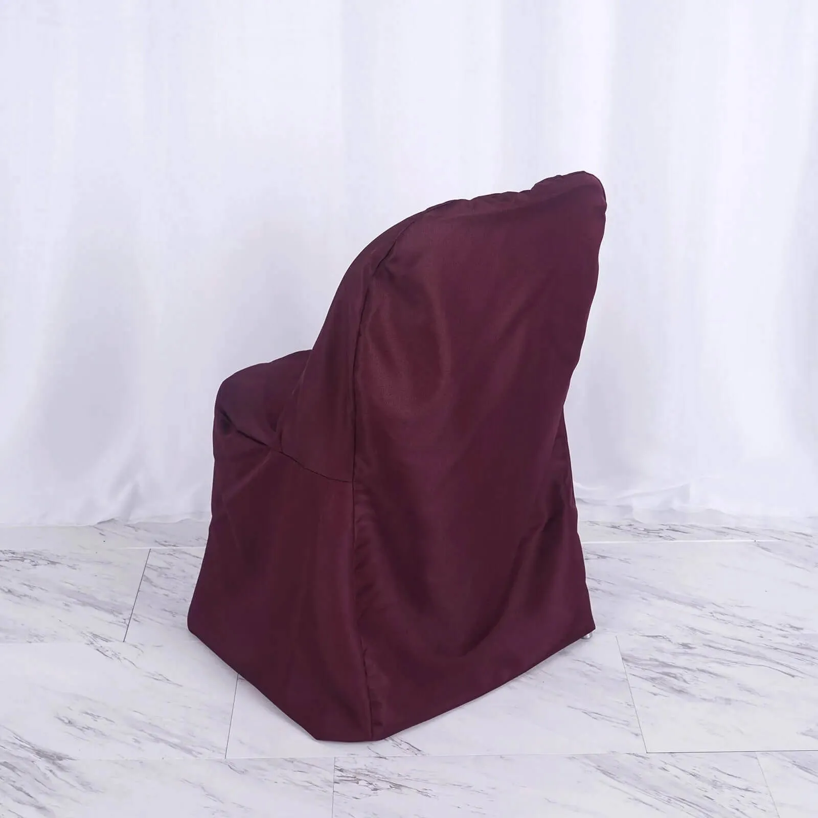 10 Pack Burgundy Polyester Folding Chair Covers, Reusable Stain Resistant Slip On Chair Covers