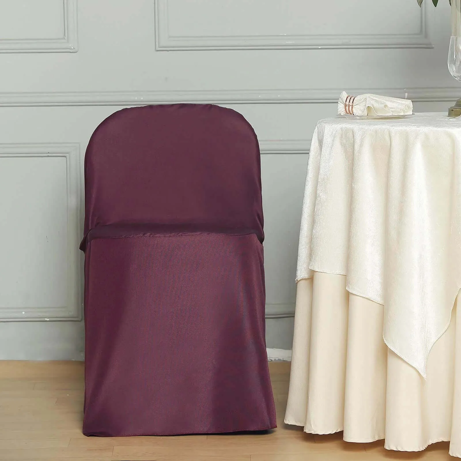 10 Pack Burgundy Polyester Folding Chair Covers, Reusable Stain Resistant Slip On Chair Covers