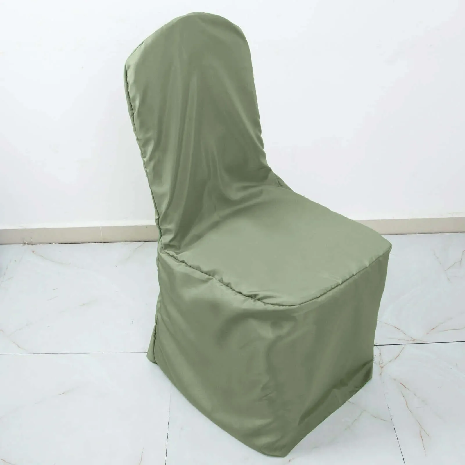 10 Pack Dusty Sage Green Polyester Banquet Chair Covers, Reusable Stain Resistant Slip On Chair Covers