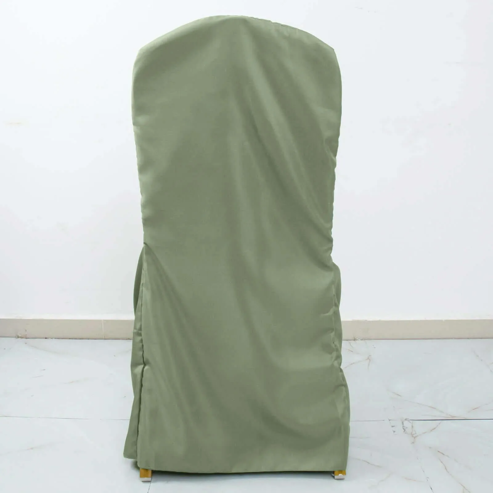 10 Pack Dusty Sage Green Polyester Banquet Chair Covers, Reusable Stain Resistant Slip On Chair Covers