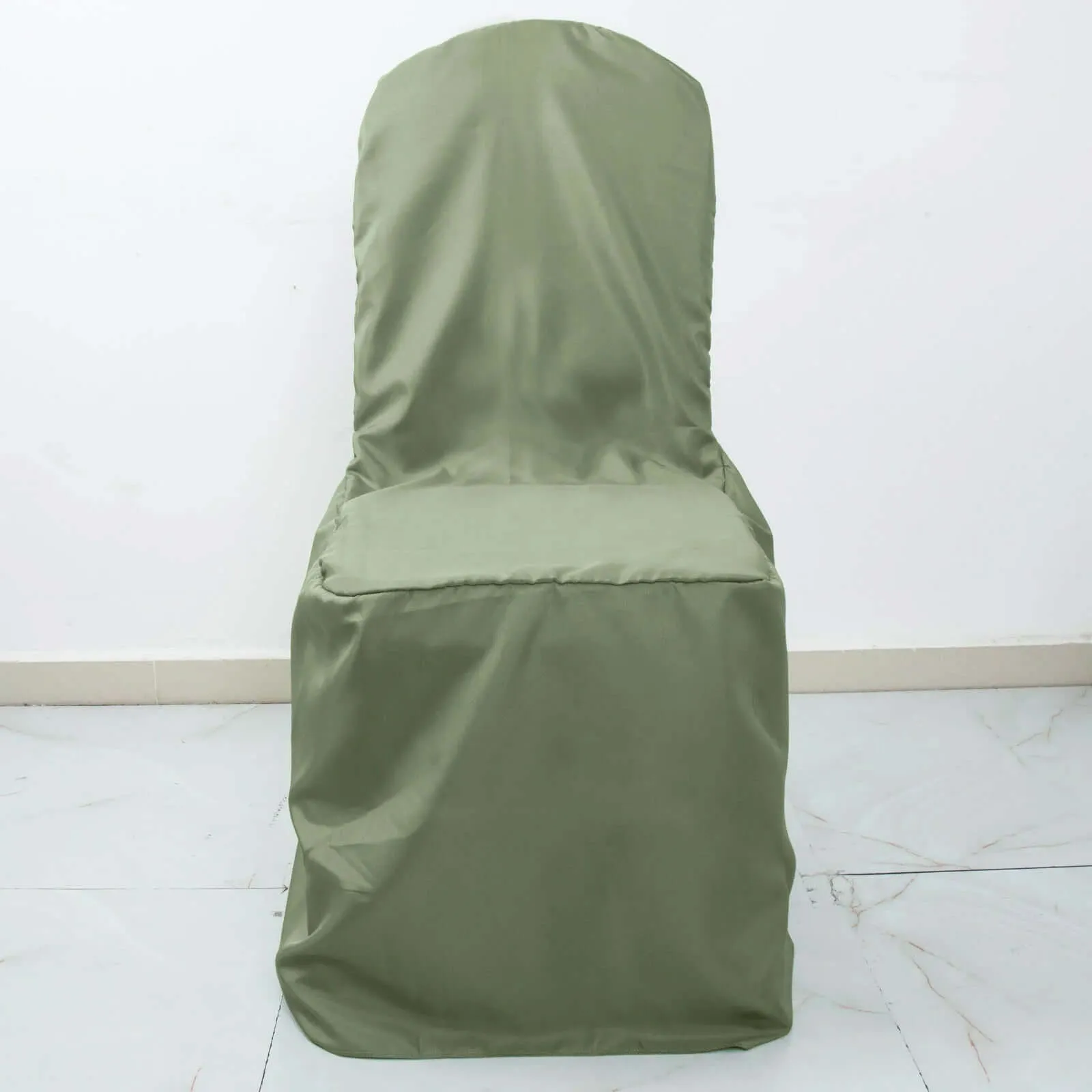 10 Pack Dusty Sage Green Polyester Banquet Chair Covers, Reusable Stain Resistant Slip On Chair Covers