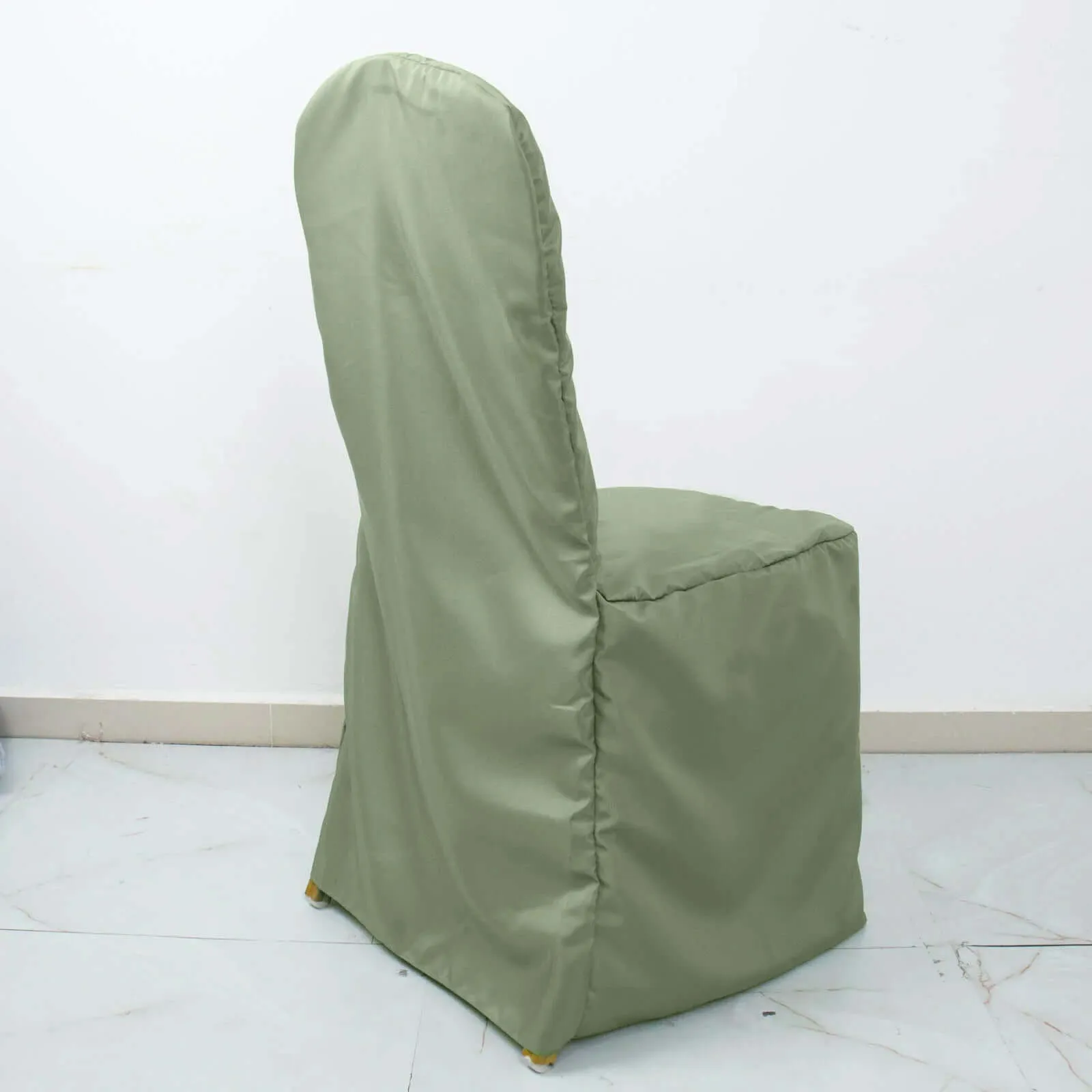 10 Pack Dusty Sage Green Polyester Banquet Chair Covers, Reusable Stain Resistant Slip On Chair Covers