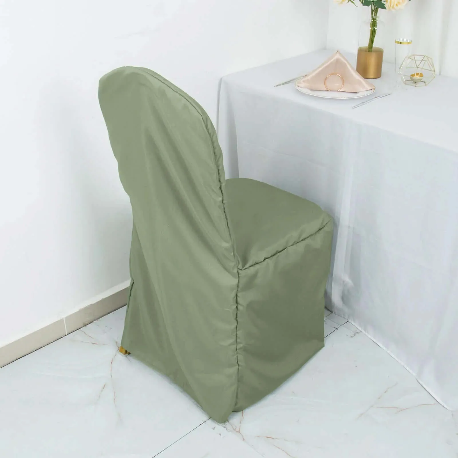 10 Pack Dusty Sage Green Polyester Banquet Chair Covers, Reusable Stain Resistant Slip On Chair Covers