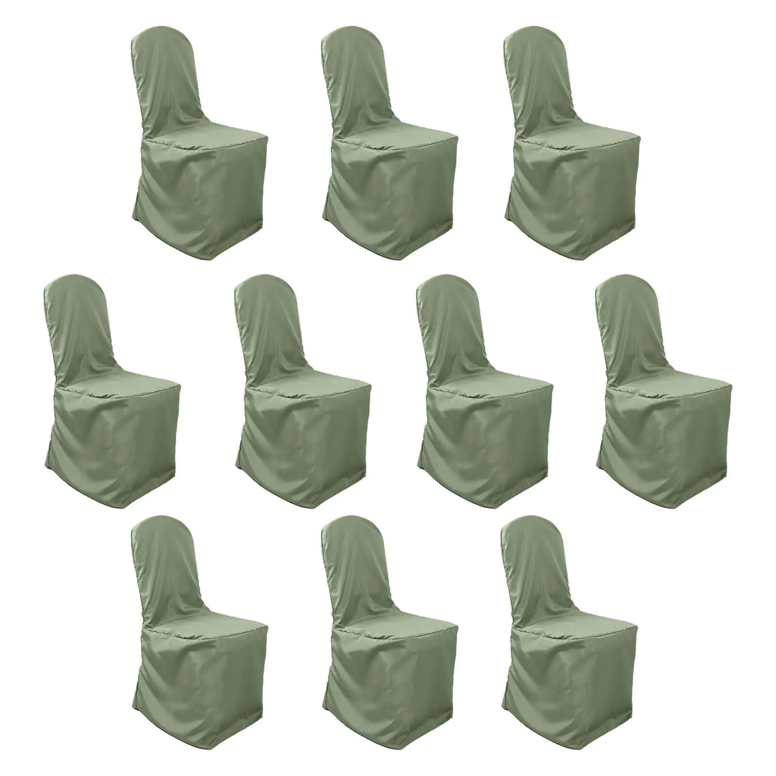 10 Pack Dusty Sage Green Polyester Banquet Chair Covers, Reusable Stain Resistant Slip On Chair Covers