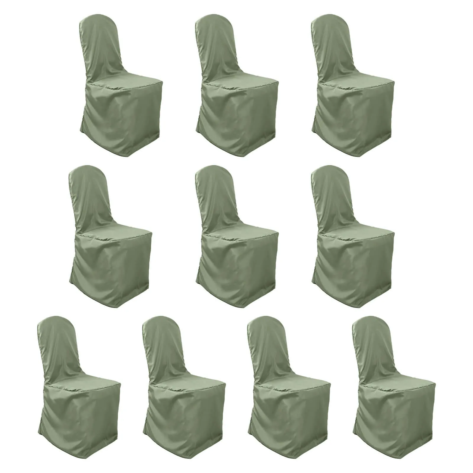 10 Pack Dusty Sage Green Polyester Banquet Chair Covers, Reusable Stain Resistant Slip On Chair Covers