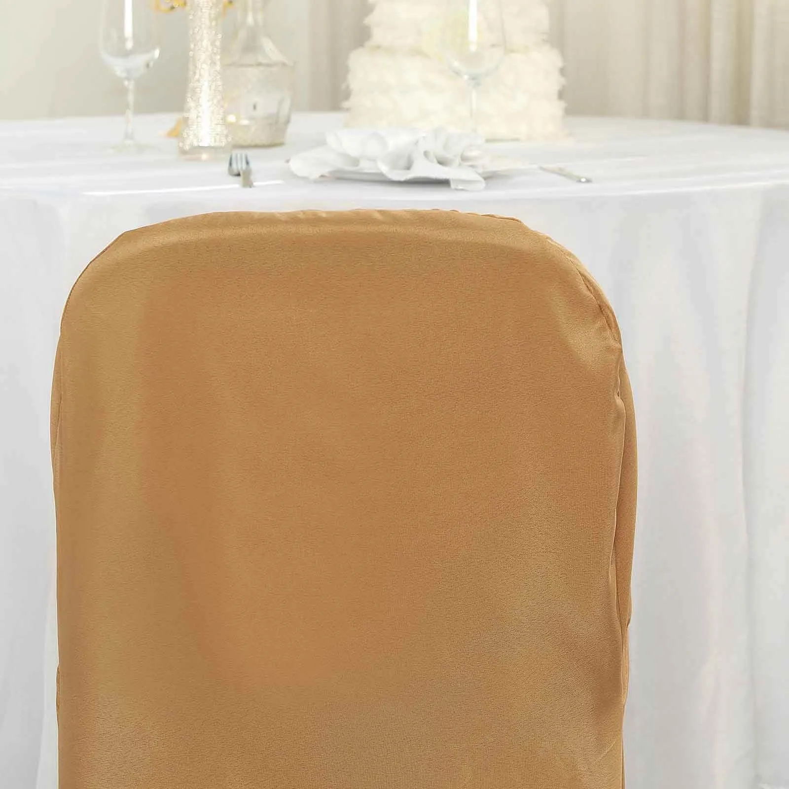 10 Pack Gold Polyester Banquet Chair Covers, Reusable Stain Resistant Slip On Chair Covers