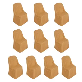 10 Pack Gold Polyester Folding Chair Covers, Reusable Stain Resistant Slip On Chair Covers