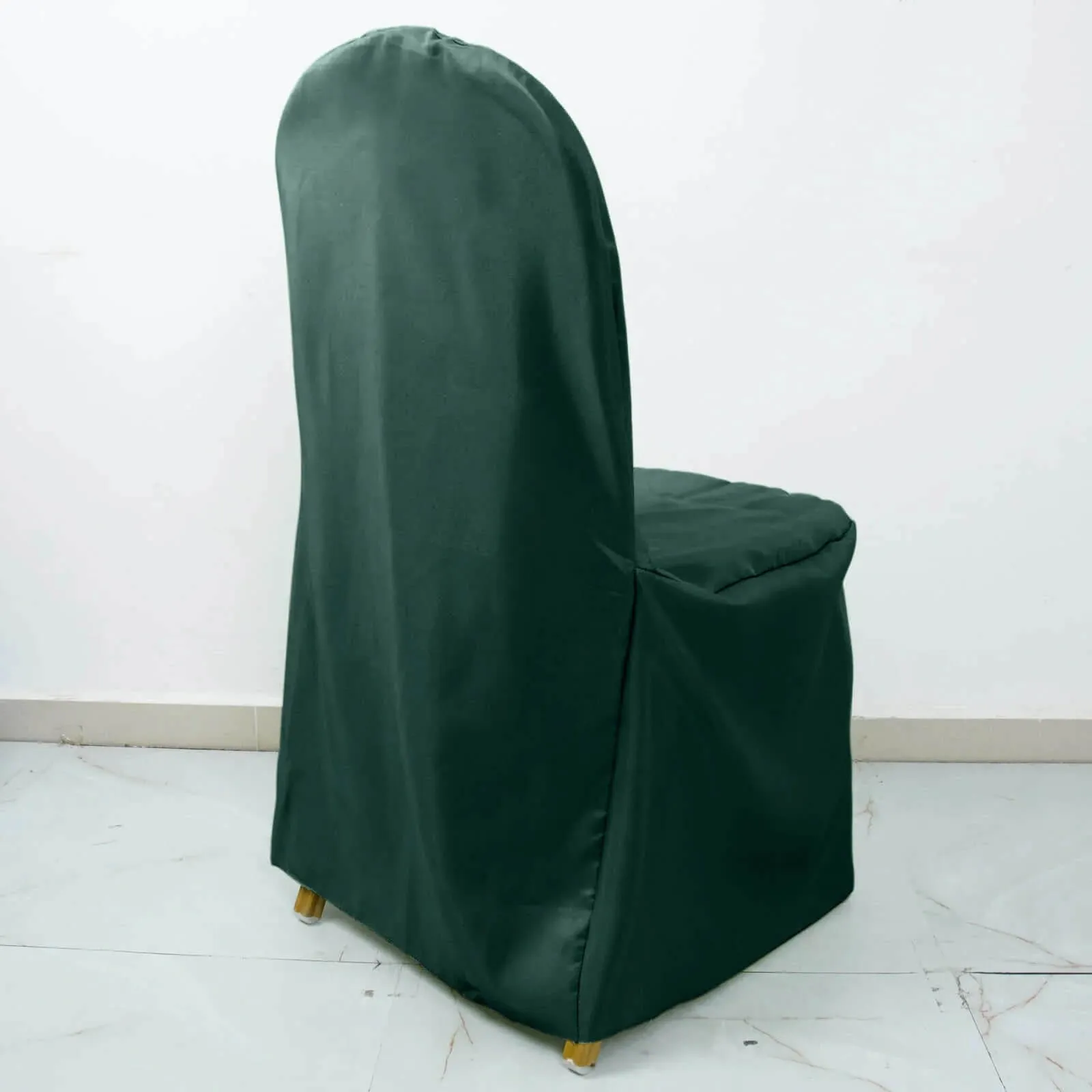 10 Pack Hunter Emerald Green Polyester Banquet Chair Covers, Reusable Stain Resistant Slip On Chair Covers