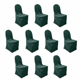 10 Pack Hunter Emerald Green Polyester Banquet Chair Covers, Reusable Stain Resistant Slip On Chair Covers