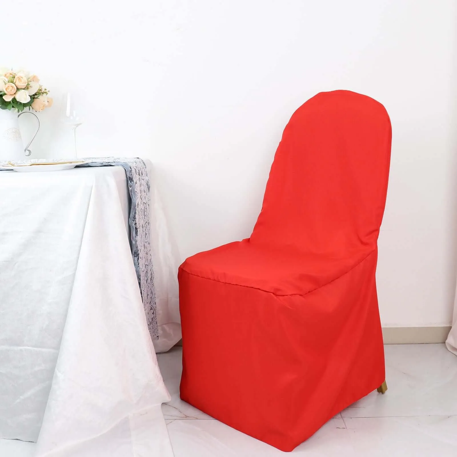 10 Pack Red Polyester Banquet Chair Covers, Reusable Stain Resistant Slip On Chair Covers