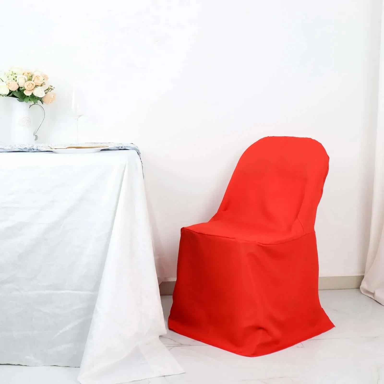 10 Pack Red Polyester Folding Chair Covers, Reusable Stain Resistant Slip On Chair Covers