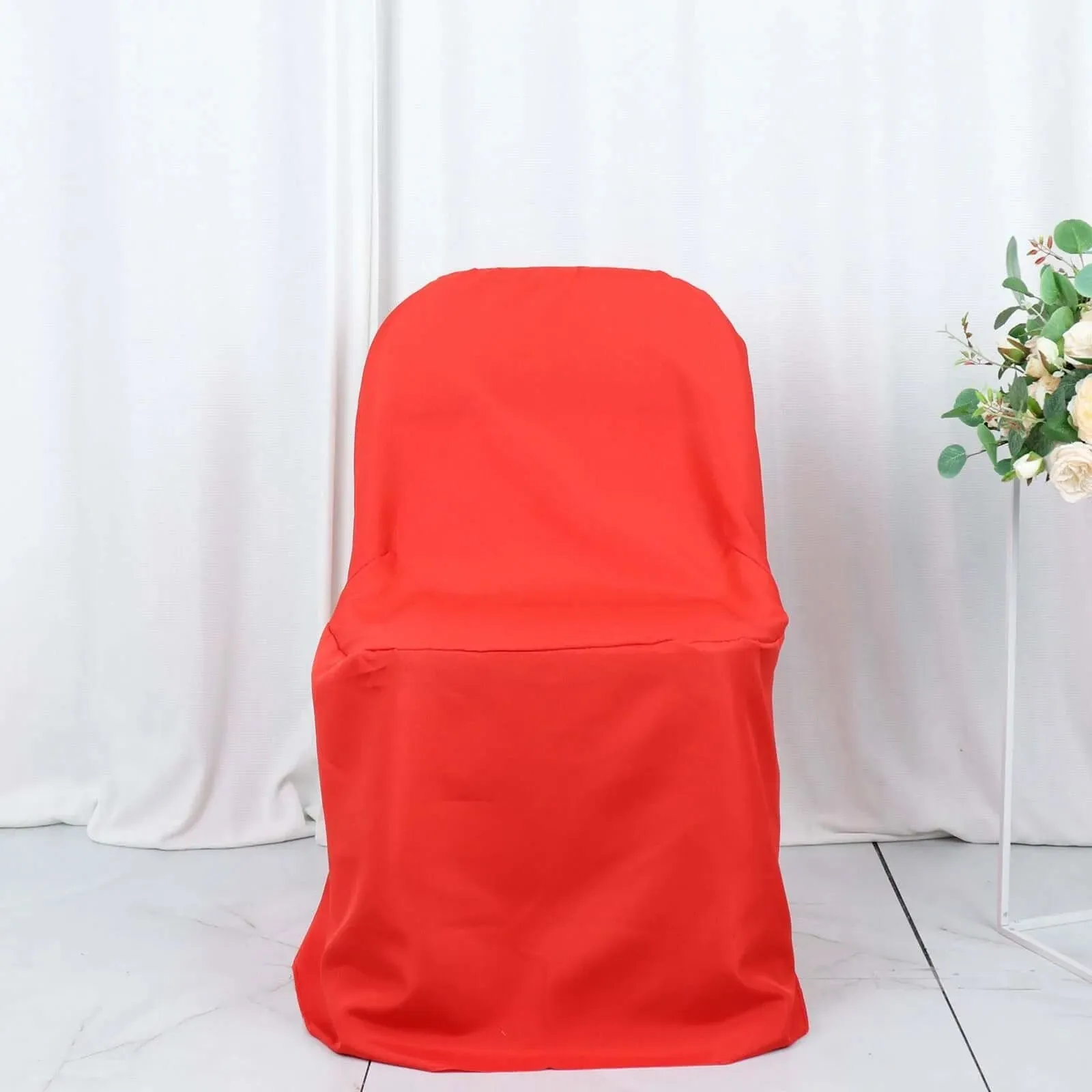 10 Pack Red Polyester Folding Chair Covers, Reusable Stain Resistant Slip On Chair Covers