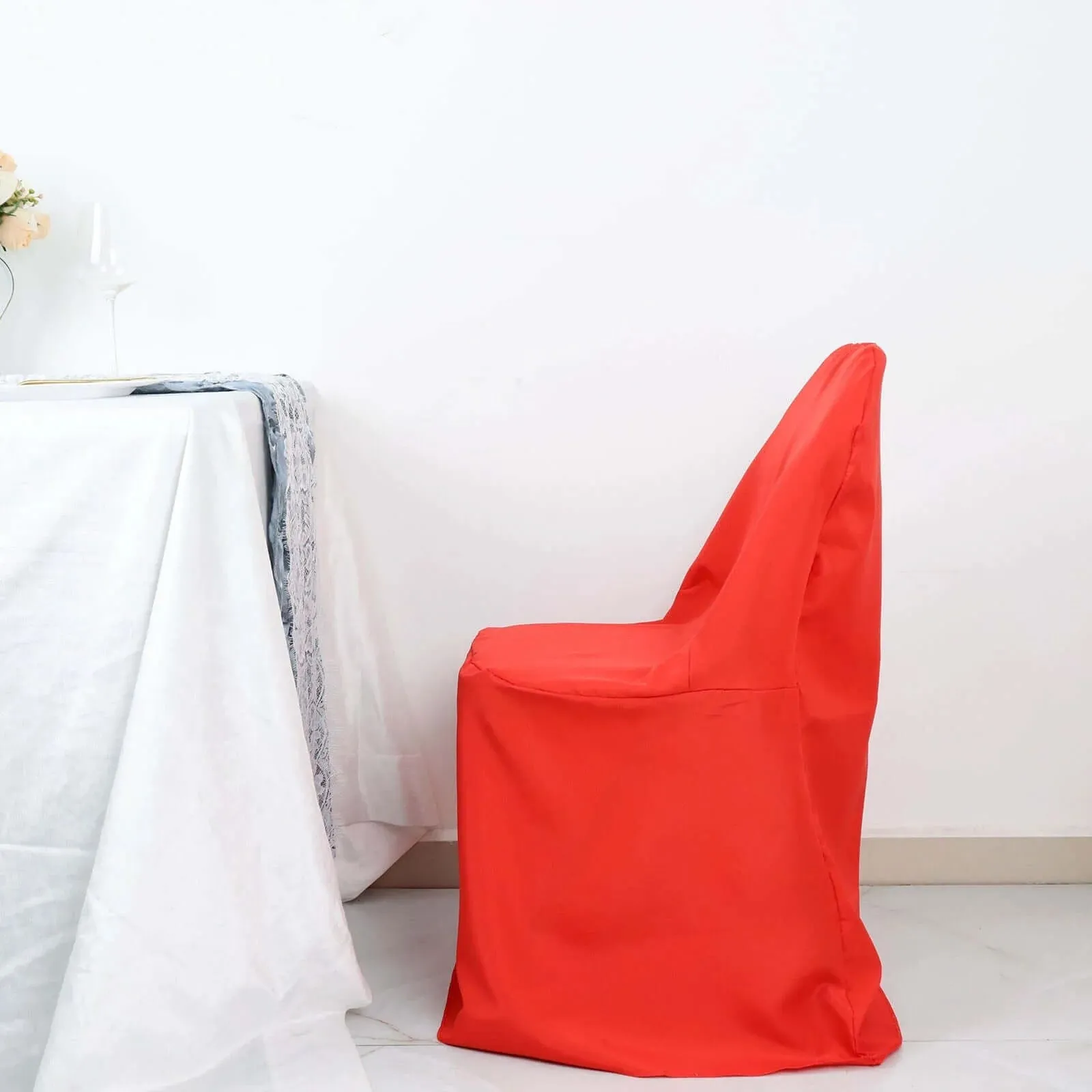 10 Pack Red Polyester Folding Chair Covers, Reusable Stain Resistant Slip On Chair Covers