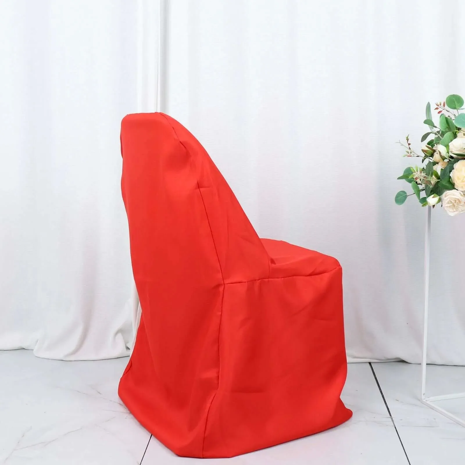 10 Pack Red Polyester Folding Chair Covers, Reusable Stain Resistant Slip On Chair Covers
