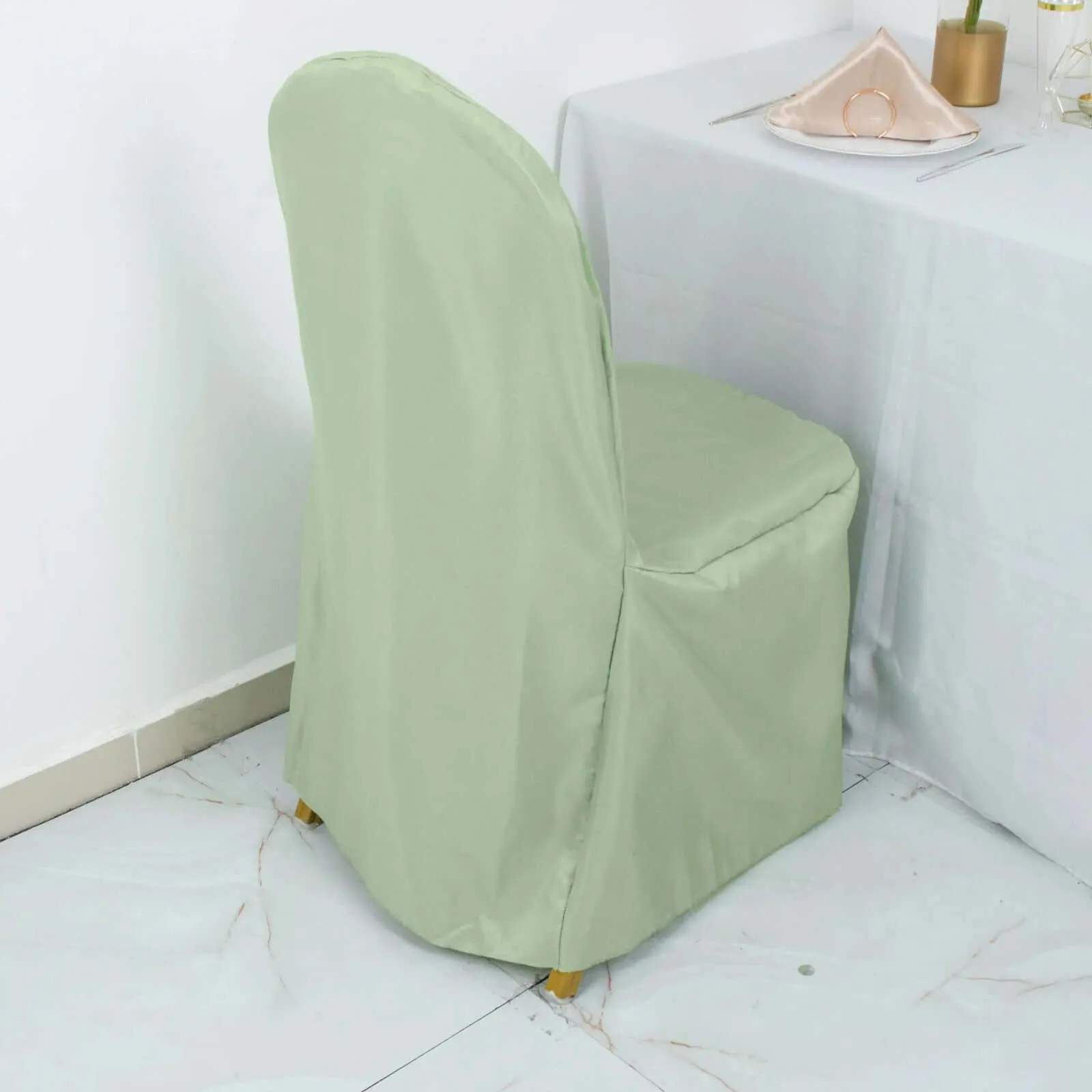 10 Pack Sage Green Polyester Banquet Chair Covers, Reusable Stain Resistant Slip On Chair Covers