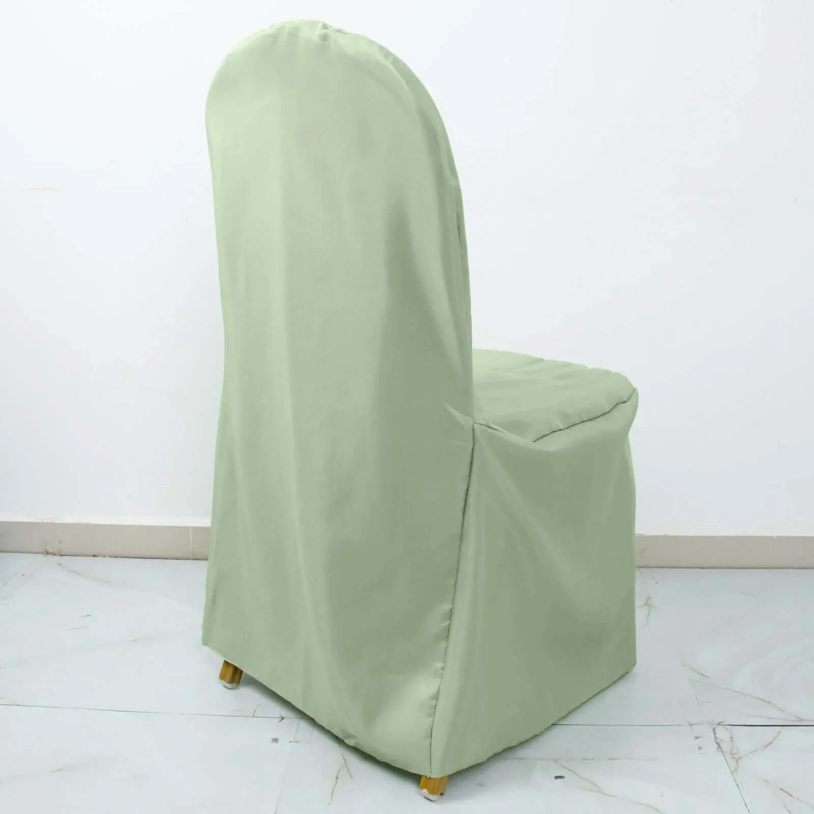 10 Pack Sage Green Polyester Banquet Chair Covers, Reusable Stain Resistant Slip On Chair Covers