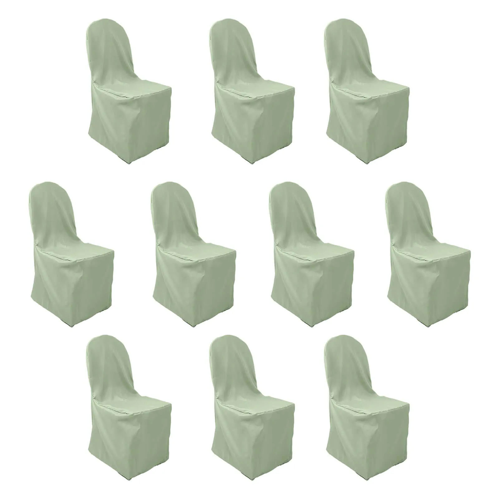 10 Pack Sage Green Polyester Banquet Chair Covers, Reusable Stain Resistant Slip On Chair Covers