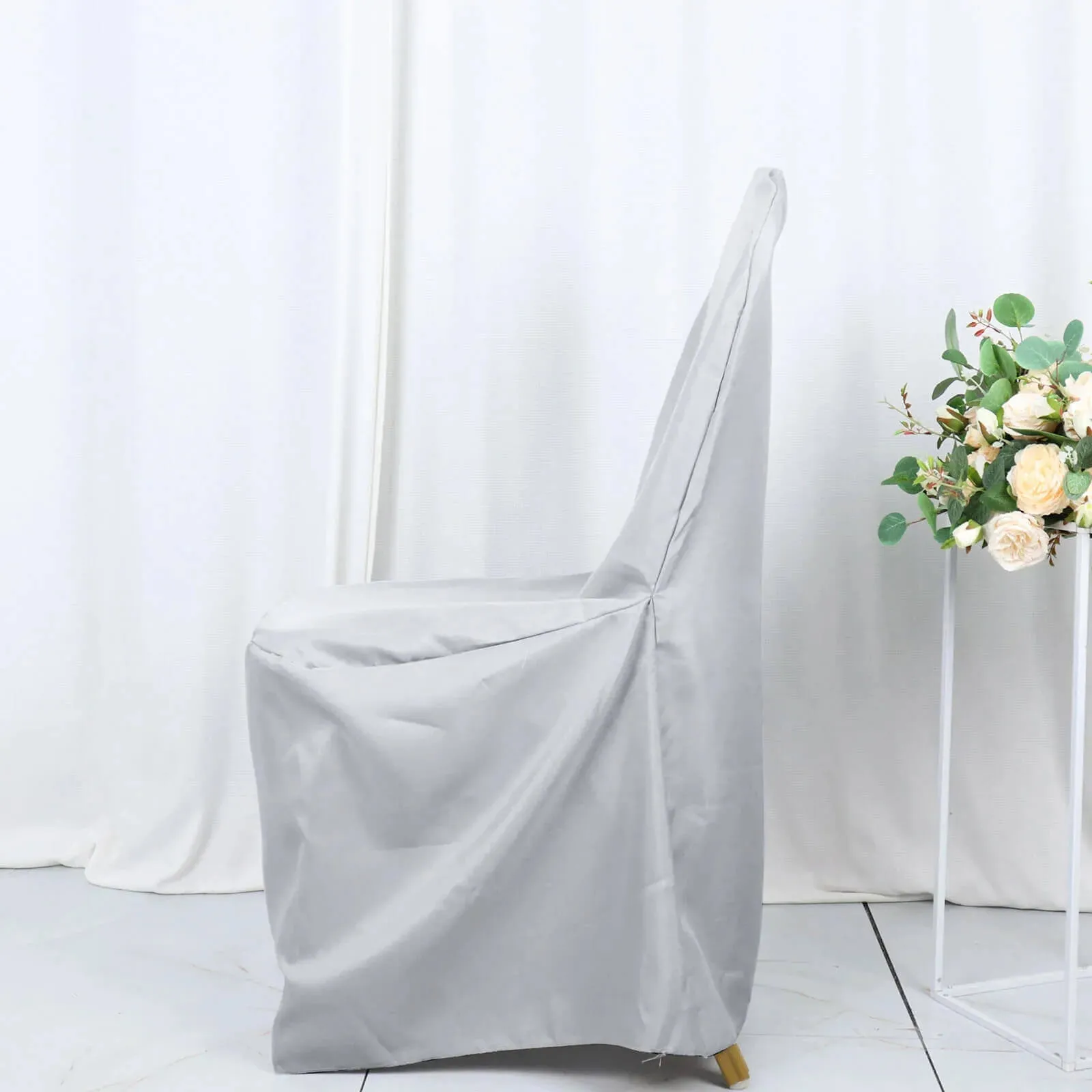 10 Pack Silver Polyester Banquet Chair Covers, Reusable Stain Resistant Slip On Chair Covers