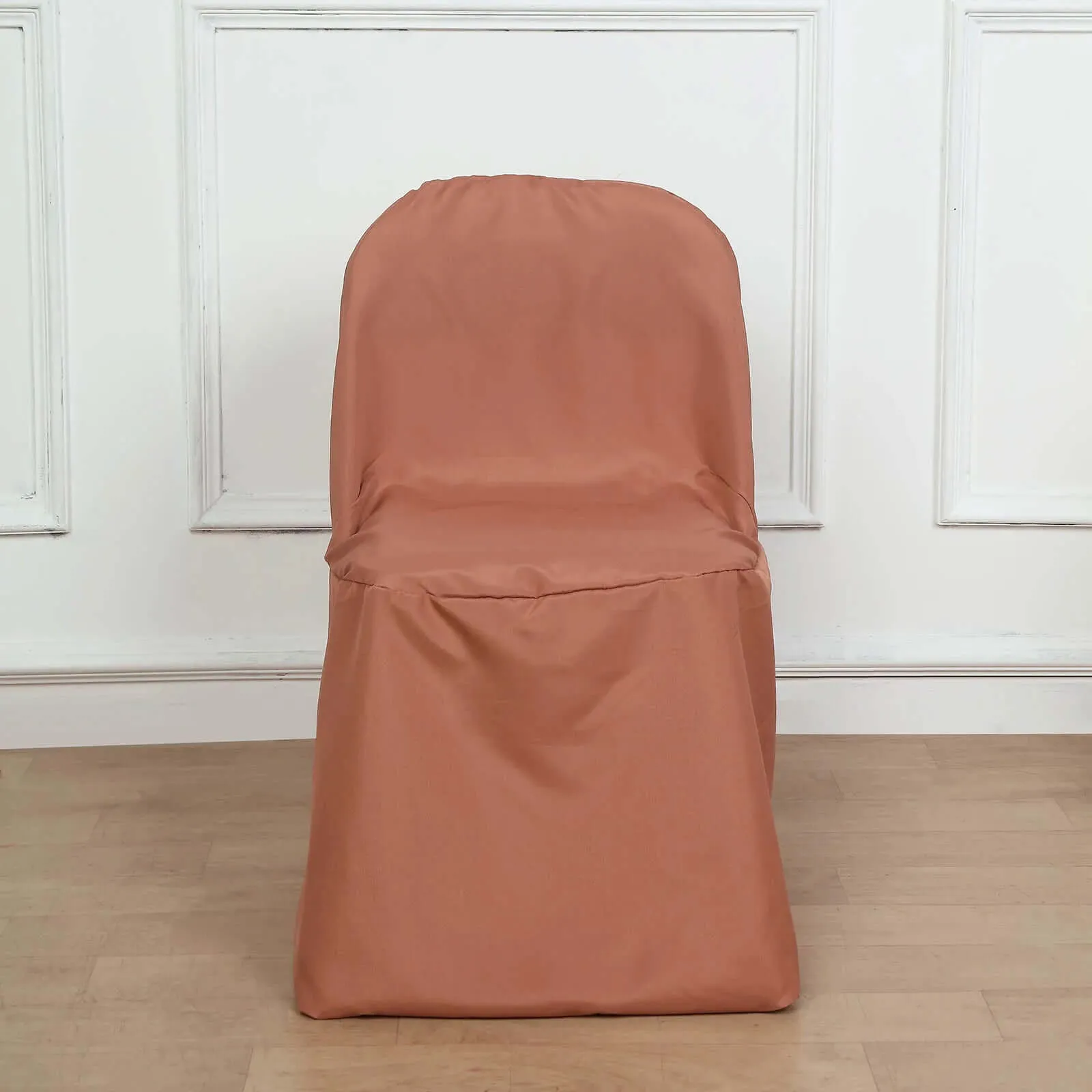 10 Pack Terracotta (Rust) Polyester Folding Chair Covers, Reusable Stain Resistant Slip On Chair Covers