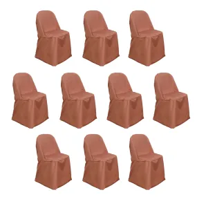 10 Pack Terracotta (Rust) Polyester Folding Chair Covers, Reusable Stain Resistant Slip On Chair Covers