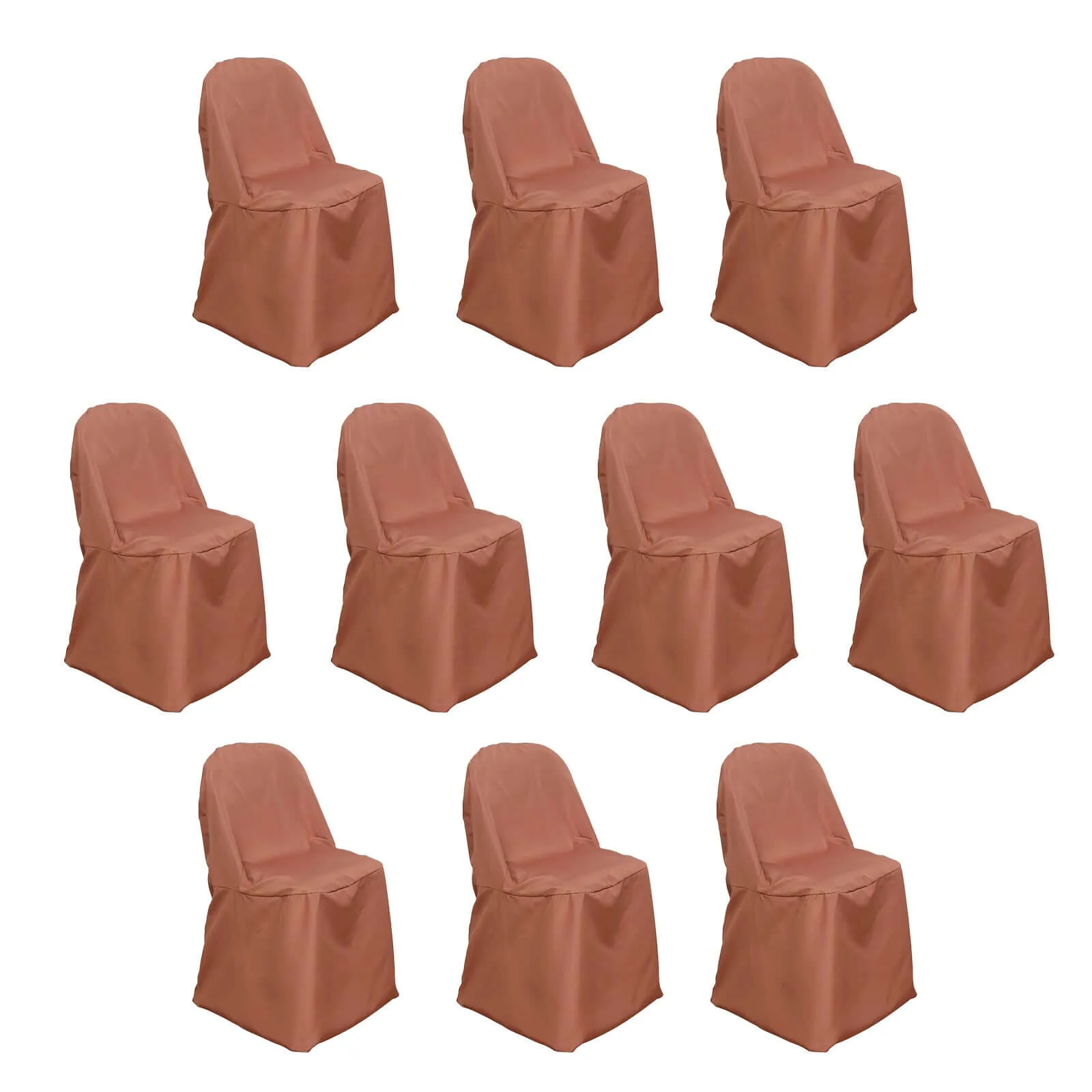 10 Pack Terracotta (Rust) Polyester Folding Chair Covers, Reusable Stain Resistant Slip On Chair Covers