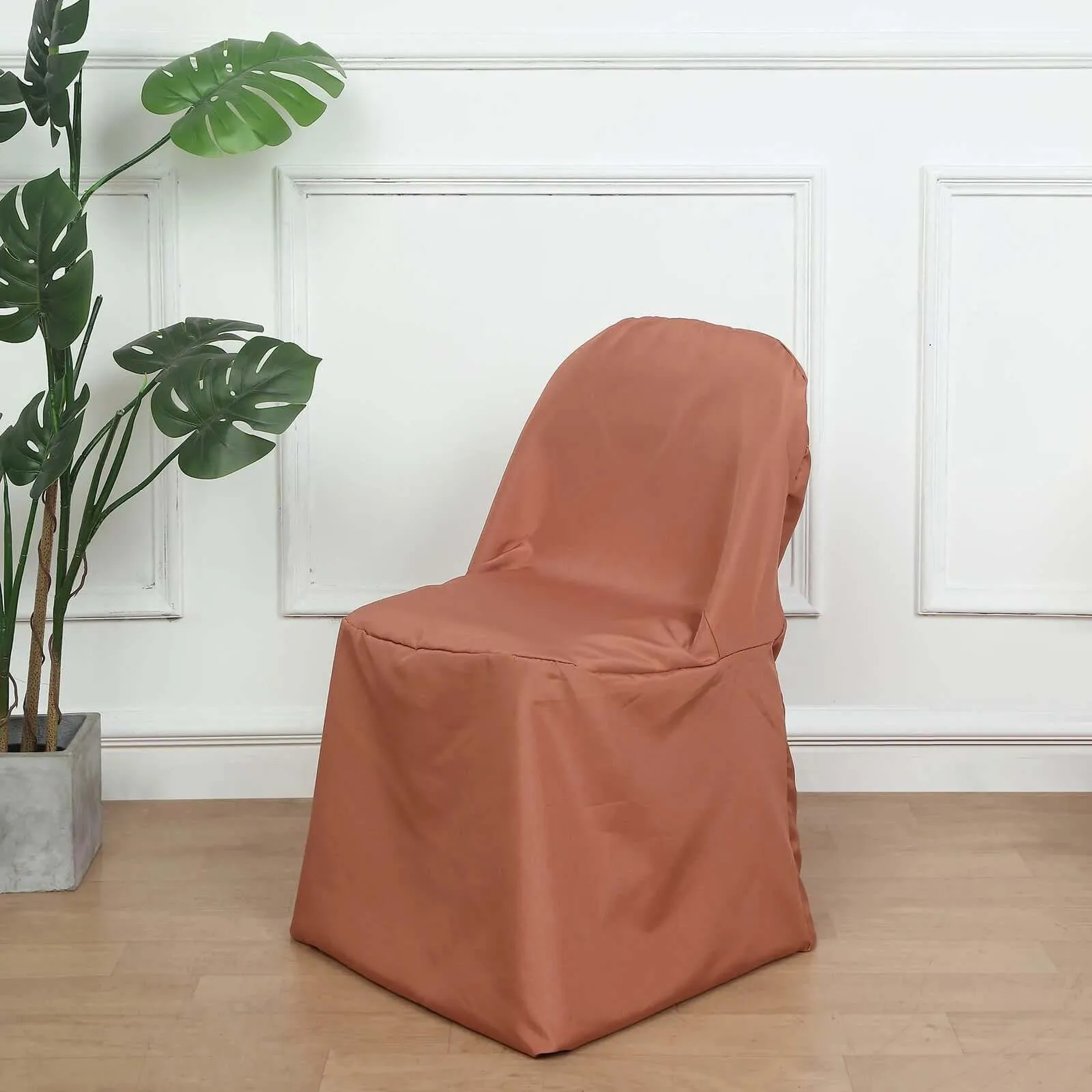 10 Pack Terracotta (Rust) Polyester Folding Chair Covers, Reusable Stain Resistant Slip On Chair Covers