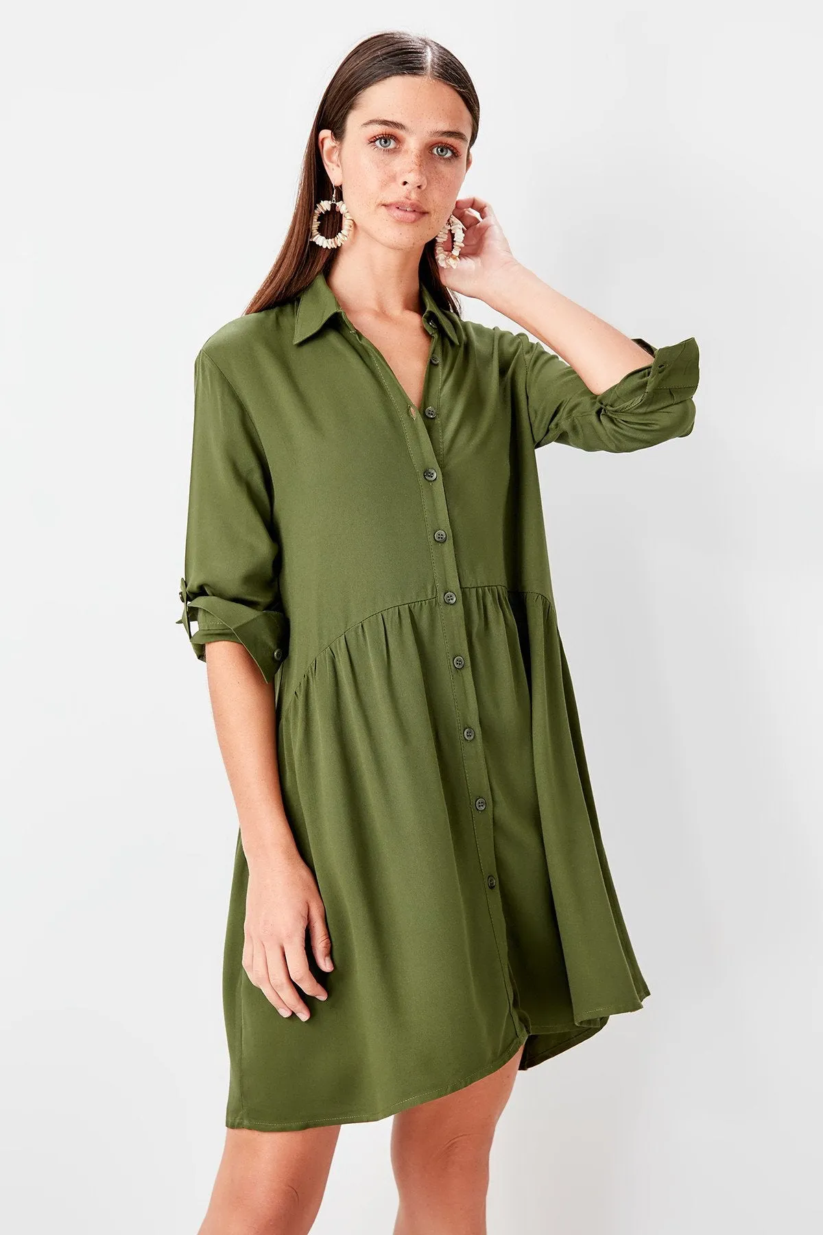 13083 Khaki Shirt Dress