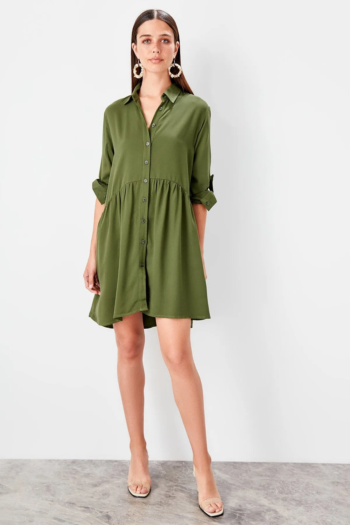 13083 Khaki Shirt Dress