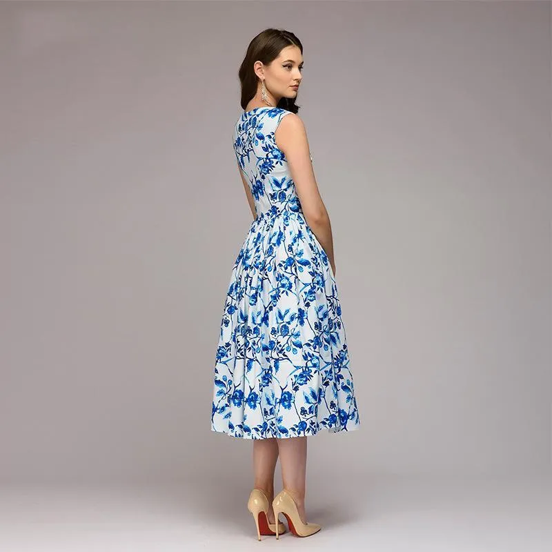 2018 Hepburn Style mini dress big hem print dress