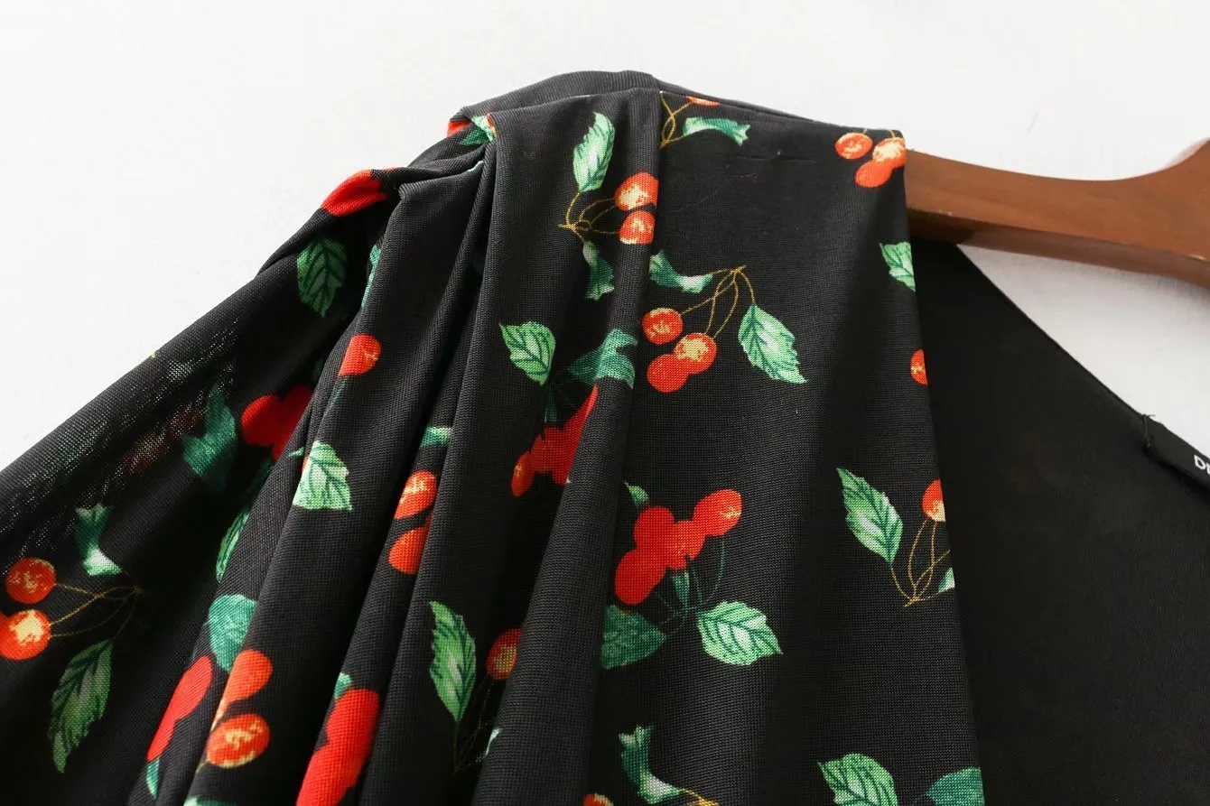 2018 V-neck waist irregular floral dress spring new long-sleeved dress