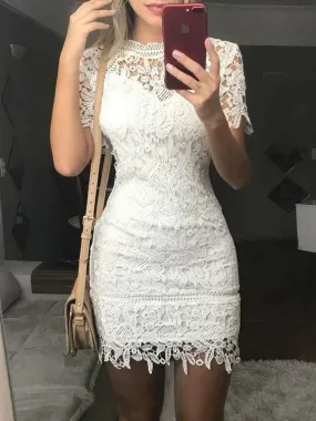 2022 Homecoming dress See Through Lace Bodycon Mini Dress   fg19