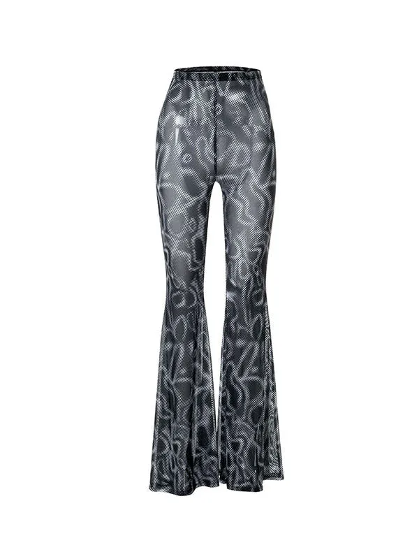 Abstract Print See Through Flared Pants