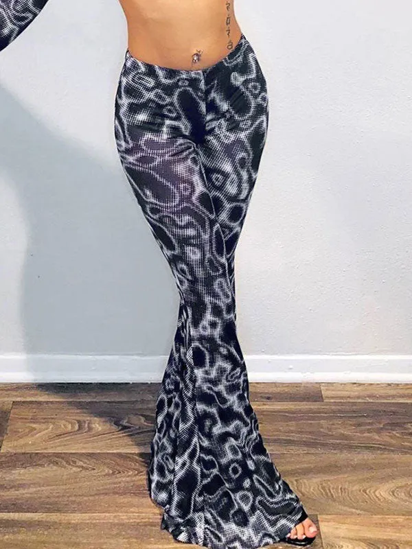 Abstract Print See Through Flared Pants