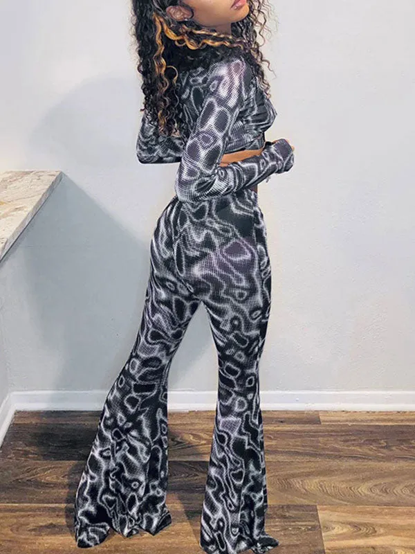 Abstract Print See Through Flared Pants