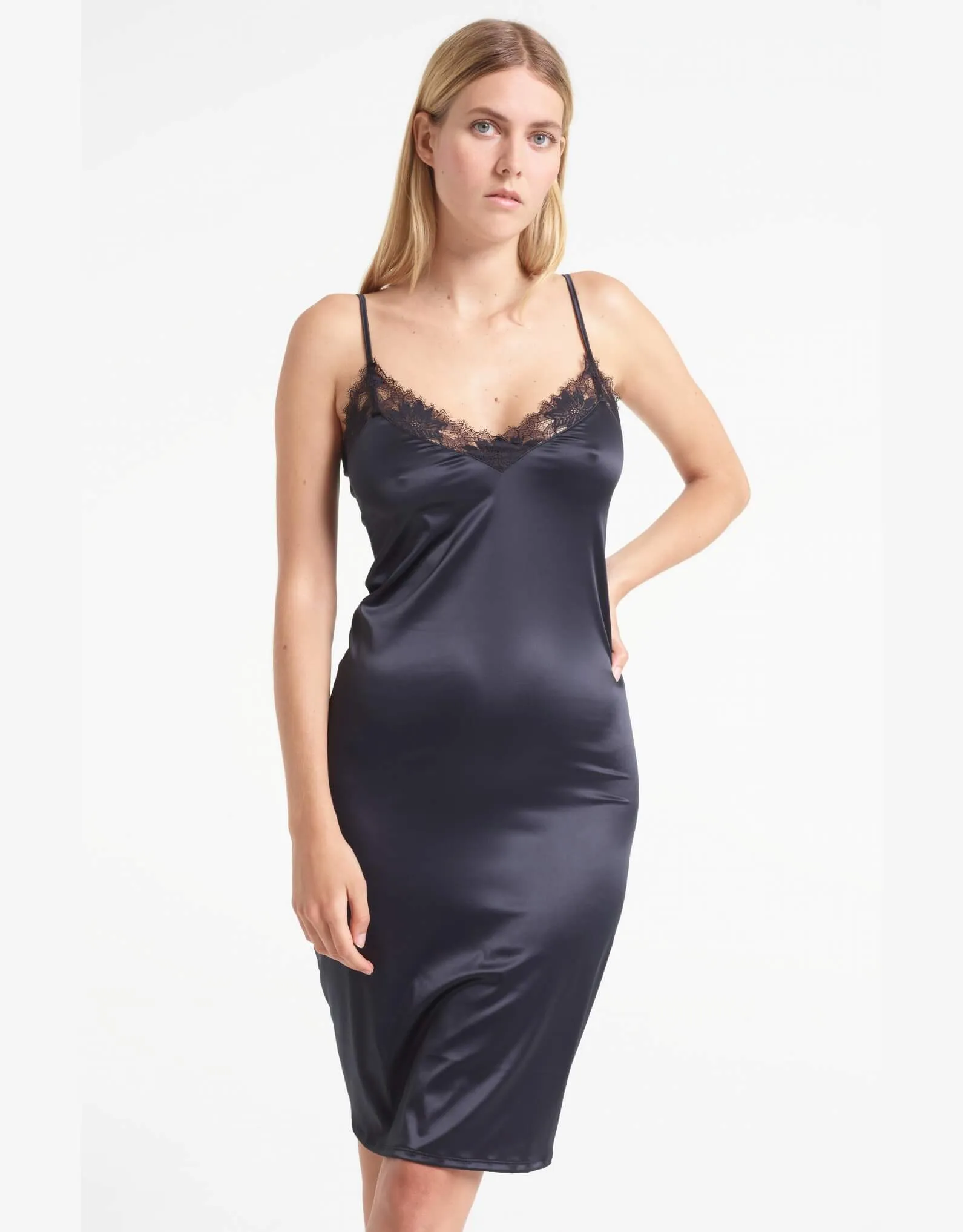 Annabelle Satin Slip Dress Black
