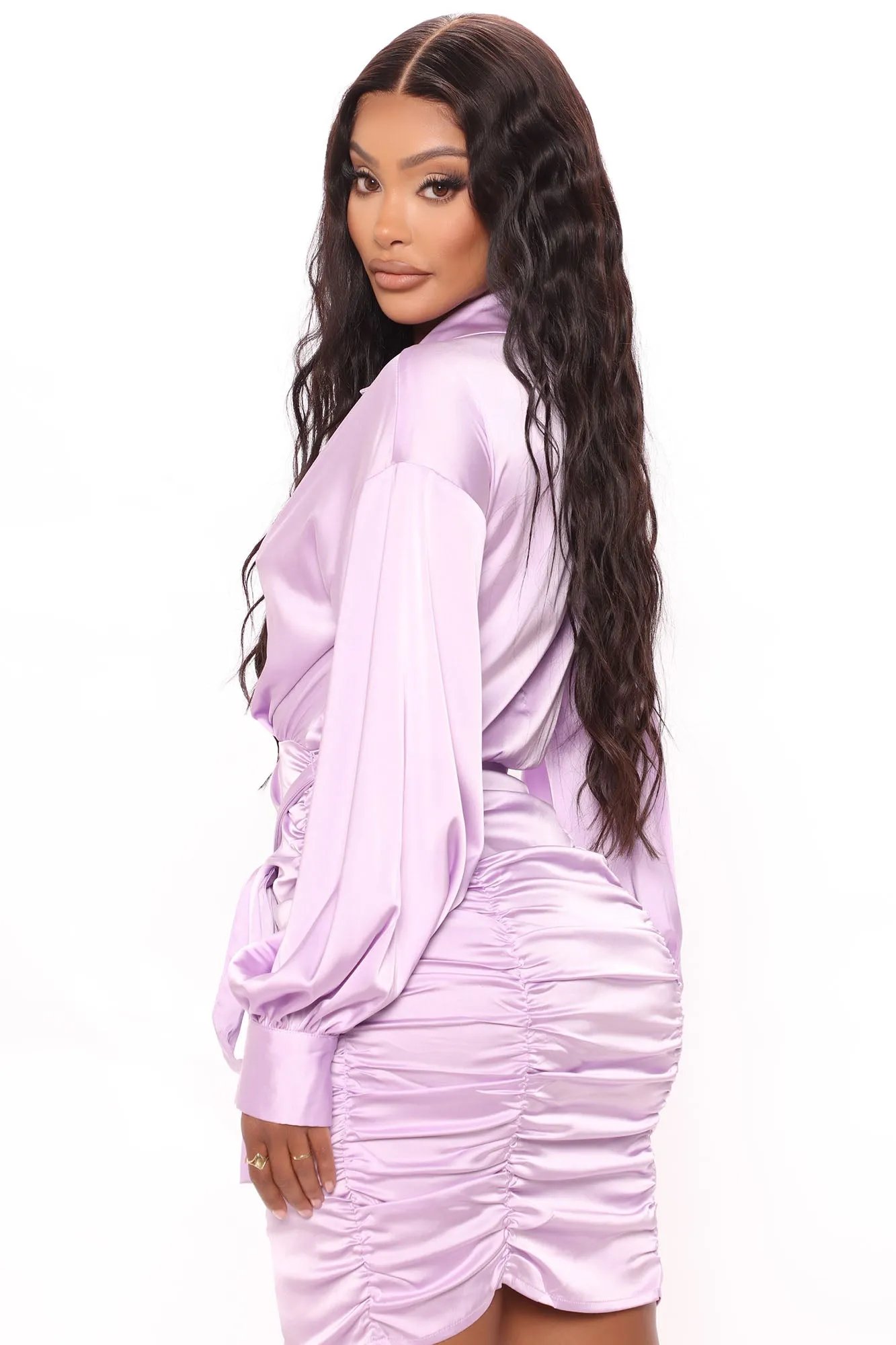 Annaith Satin Shirt Dress - Lavender