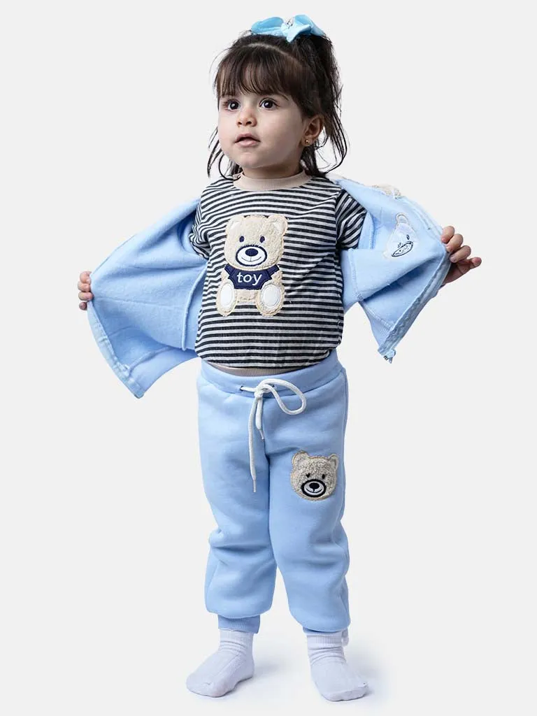 Baby Girl Teddy Long Sleeve Tracksuit 3 Piece Set-Baby Blue