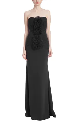Badgley Mischka Strapless Puff Tulle Cascade Gown